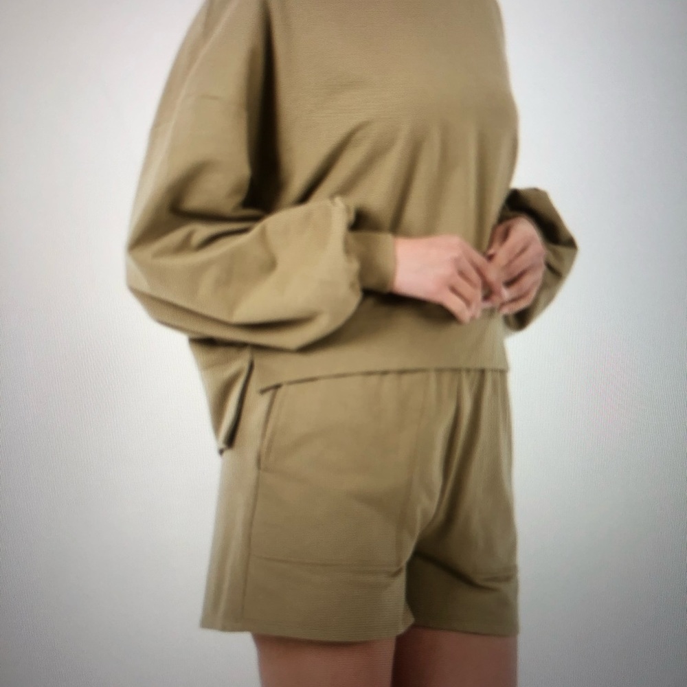 Zenana French Terry Drop Shoulder Hi-Low Top and Drawstring Waist Short Set